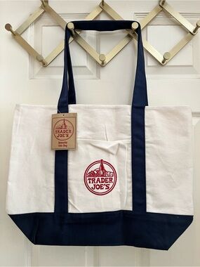 Navy & White/Cream Canvas Reusable Tote/Market Bag